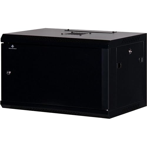Rockstable 6HE Netzwerkschrank, Serverschrank - 19 Zoll Wandmontage - (BxTxH) 600x440x370mm mit Stahltür - Schwarz - Abschließbar - Vormontiert - Traglast 60kg von Rockstable