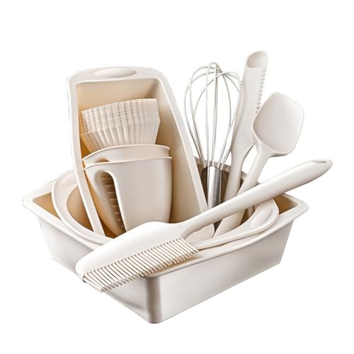 22-teiliges Premium-Silikon-Backset – Lebensmittelqualität Backformen-Set für Heim- und Konditorinnen (Space Gray/Beige) ([Reis Weiß] Backen 22-teiliges Set) von Rocky Green