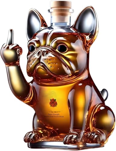 Französische Bulldogge Whiskey-Dekanter, 16,5 cm Glasflasche, dekoratives Hunde-Design von Rocky Green