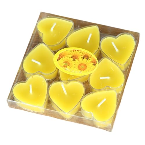 Kreative Kunststoff-Kerzen in Herzform, 9 PVC-Kerzen, Tanabata, romantische Geburtstagskerzen, Liebesliebhaber, Kerzenlicht, Abendessen, Dekoration (Herz gelb, Box mit 9 Stück) von Rocky Green