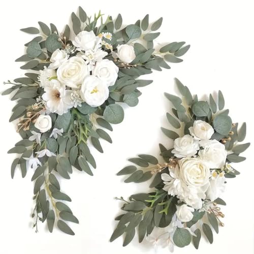 Rocky Green Never-Wilt Brautjungfer-Blumenbündel – 2 handgebundene Kunstblumen-Cluster für Gangmarkierungen, Kopf-Tischdekoration und Brautparty-Fotos (waschbar, für den Innen- und Außenbereich von Rocky Green