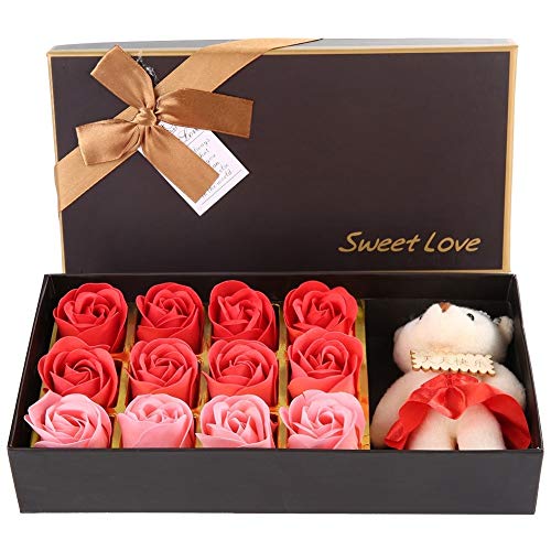 Rockyin Ewige Rose Box, 12pcs Rose Soap Blumen mit Plüsch Bär Infinity Romantische Rosen Bär Blumen Geschenk Box für Valentinstag Jahrestag Geburtstag (rot) von Rockyin