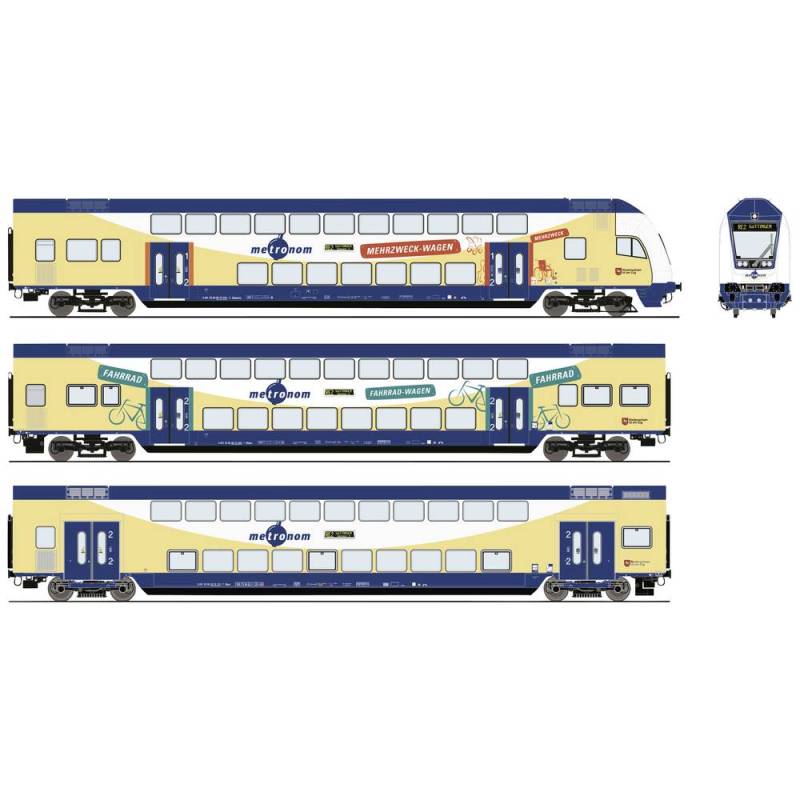 Roco 6220105 H0 Doppelstockwagen Metronom 3er Set 2x 2. Klasse D Bpza Steuerwagen B-Ware von Roco