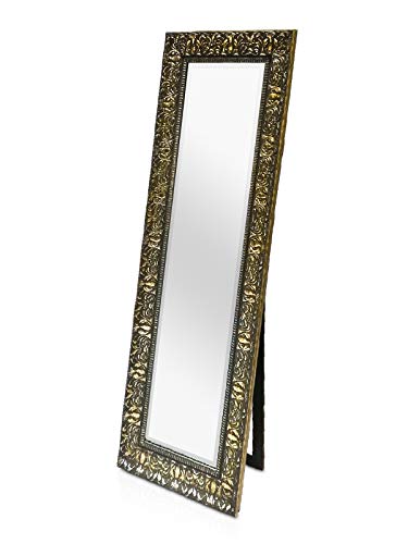 Shabby Chic Wandspiegel - 130 x 45 cm - Groer französischer Standspiegel im Vintage Stil - Kohlefarben und Gold von Rococo by Casa Chic