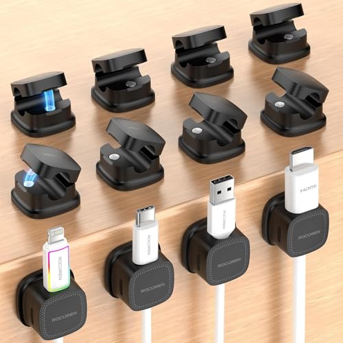 Rocoren Kabelhalter Selbstklebend kabelhalter Starker Magnetisch Kabelmanagement Kabelclips Organizer Holder für Schreibtisch, Nachttisch, Office, Büro, Ladekabel, HDMI, Audiokabel 12 Stück Schwarz von Rocoren