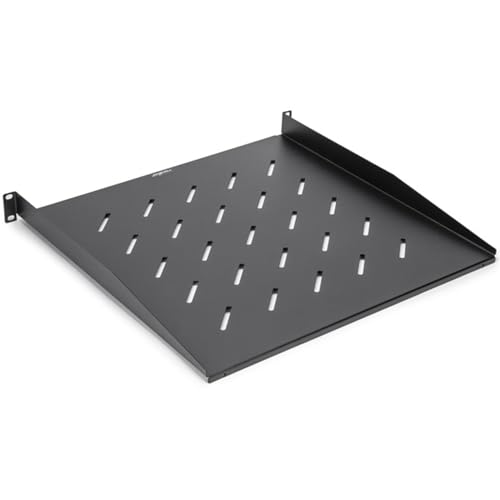 Rocstor 1U Universalregal, belüftet, 450 mm Tiefe, schwarz, 1U Rackhöhe x 19 Regalbreite – 30 kg Tragkraft, kaltgewalzter Stahl [CRS] – RoHS, Schwarz von Rocstor
