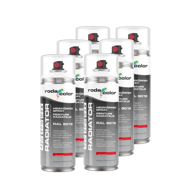 RodaColor Heizkörperspray Sprühlack 400ml RAL9016 Verkehrsweiss 6er Set von RodaColor