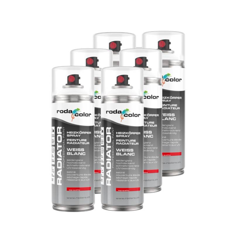 RodaColor Heizkörperspray Sprühlack 400ml Weiss 6er Set von RodaColor