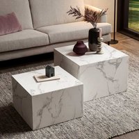 Beistelltische Sofa in weißer Marmor Optik quadratischer Tischplatte (zweiteilig) von Rodario
