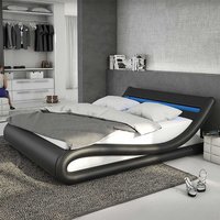 Design Polsterbett in Schwarz und Weiß Kunstleder LED Beleuchtung von Rodario
