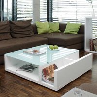 Designercouchtisch in Weiß Hochglanz Glasplatte von Rodario