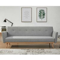 Funktions Sofa in Hellgrau und Holz Naturfarben Rücken Klappmechanik von Rodario