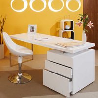 Hochglanz Schreibtisch in Weiß drei Schubladen von Rodario
