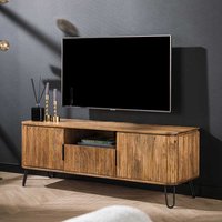 Modernes TV Lowboard aus Mangobaum Massivholz lackiert Metallgestell von Rodario