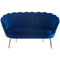 Muschelsofa Samt Blau mit Vierfußgestell aus Metall 136 cm breit von Rodario