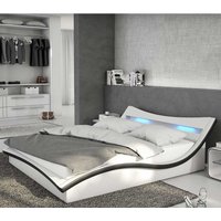 Niedriges Bett in Weiß und Schwarz Kunstleder LED Beleuchtung von Rodario