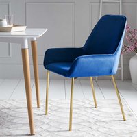 Samt Esstisch Stühle in Blau Metallgestell in Goldfarben (2er Set) von Rodario