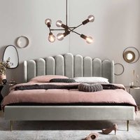 Samt Polsterbett in Beige Metallgestell Goldfarben von Rodario