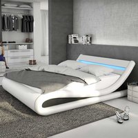 Tiefes Bett in Weiß und Schwarz Kunstleder LED Beleuchtung von Rodario