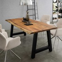 Tisch mit Baumkante im Industry und Loft Stil Akazie Massivholz und Metall von Rodario