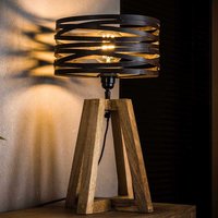 Tischlampe in Dunkelgrau und Holz Naturfarben Massivholz und Metall von Rodario
