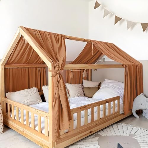 Rodelna Hausbett Himmel, Hausbett Deko Set, 100% Bio-Musselin Baumwolle, Stoffhimmel für Hausbett Deko Mädchen & Jungen, Bett Vorhang Kinderbett Betthimmel-Himmel für Hausbett Kinder Rodelna Hausbett Himmel, Hausbett Deko Set, 100% Bio-Musselin Baumwolle, Stoffhimmel für Hausbett Deko Mädchen & Jungen, Bett Vorhang Kinderbett Betthimmel-Himmel für Hausbett Kinder von Rodelna