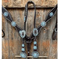 Buckstitch Dark Oil Aqua Und Ein Ohr & Brustkragen Tack Set #oebk439 von RodeoDriveConchos