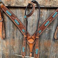 Light Oil Buckaroo Türkis Einohr & Brusthalsband Tack Set #oebk446 von RodeoDriveConchos
