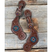Mittelgroße Florale Sporenriemen - Kupfer Kristall Conchos #ss110 von RodeoDriveConchos