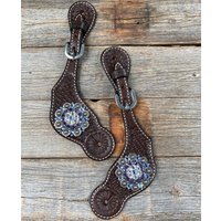 Sporenriemen Aus Dark Oil Korbgeflecht - Antik Silber Kristall Conchos #ss103 von RodeoDriveConchos