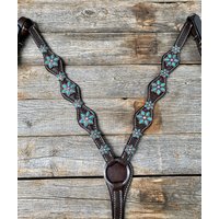 Vorderzeug Mit Blümchen-Türkis, Dunkel Geölt # Bc302 von RodeoDriveConchos