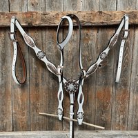 Weiß Leder Kupfer Klar Und Feder Stirnband/One Ear Tack Set #oebk482 von RodeoDriveConchos