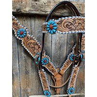 Whipstitch Granat & Türkis Stirnband/One Ear Tack Set #bbbb418 von RodeoDriveConchos