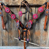 Zweifarbiges Zaumzeug Set Mit Blatt Cabochon Und Puderrosa Daisy Einohr #oebk410 von RodeoDriveConchos