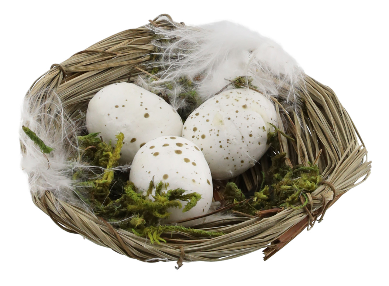 Deko Nest mit Wachtelei Kunststoff Ø 10 cm natur weiß von Rodermund