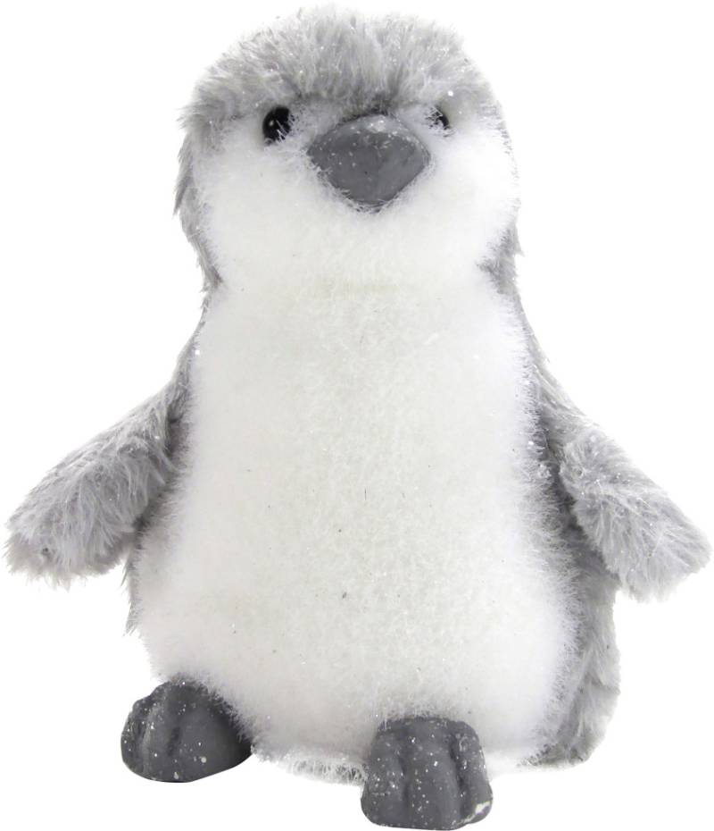 Dekofigur Pinguin beflockt Kunststoff 16 cm grau-weiß von Rodermund