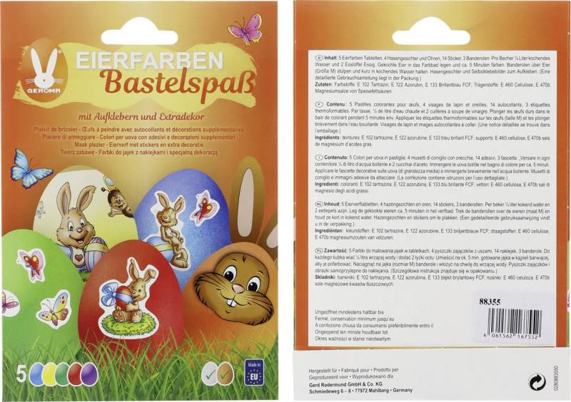 Eierfarben 5 Farben Tabletten mit Aufklebern von Rodermund