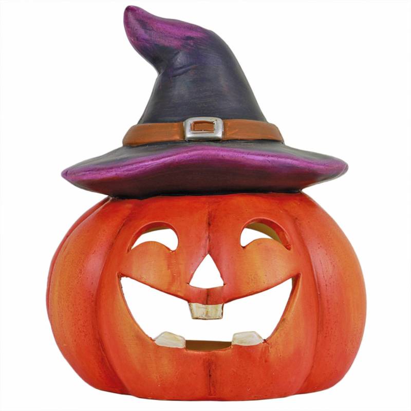 Windlicht Kürbishexe Keramik 21 cm orange schwarz von Rodermund