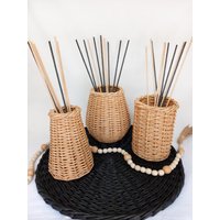 3Er Set Kleine Vase, Rattan Couchtischvase, Boho Vase Dekor, Bücherregal Hochzeit Mittelstück Tischdekoration von RodinneKoloUA