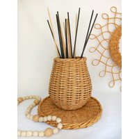 Boho Wicker Und Rattan Vase - Kleine Beige Für Pampasgras, Perfektes Bücherregal Kaffeetisch Dekor, Ideales Geschenk Zu Hause von RodinneKoloUA