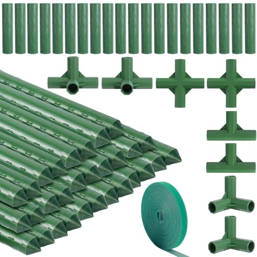Rodison 30 x Pflanzstäbe Rankhilfe Set, Kunststoff Beschichtetes Stahlrohr Rostfrei Pflanzenstab 40cm, mit 28 Verbinder und 1 Pflanzenbinder 5m, Rankstäbe für Unterstützung von Gemüse und Blumen von Rodison