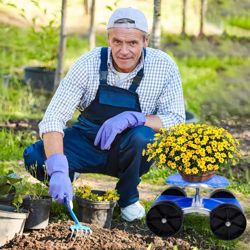 Rodiuiu Gartenwagen Rolling -Arbeitssitz mit flachen Rädern, faltbaren Sitz auf Verstellbarer Höhengartenhocker, Hochleistungs -Picking -Rotationswerkzeugwagen im Lagerregal und Blau von Rodiuiu