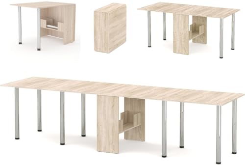 Esstisch ausklappbar von 33,5 bis 310 cm - 5 Größen möglich - XXL Tisch klappbar platzsparend - Bürotisch - Funktionstisch - Klapptisch (Eiche Sonoma) von Rodnik