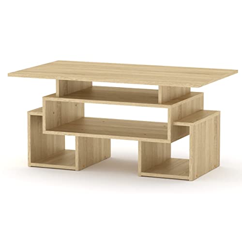 Rodnik Couchtisch Tandem Eiche Sonoma Design Tisch Wohnzimmertisch Beistelltisch mit Ablageflächen von Rodnik
