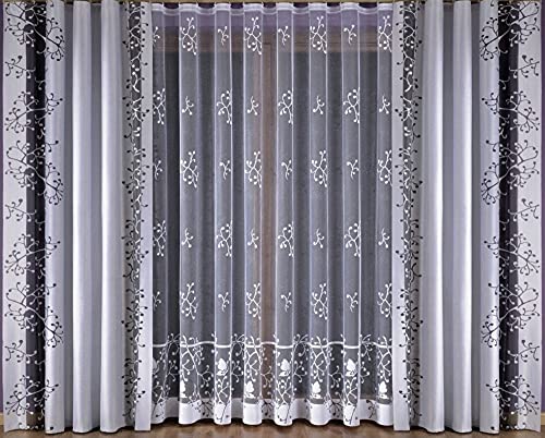 Rodnik Gardinen - Set Malwina - 3 TLG: 2 x Vorhänge/Dekoschals + 1 x Gardine/Store mit Kräuselband (2xVorhang in schwarz/grau + Gardine in weiß) Art. 918-1 von Rodnik
