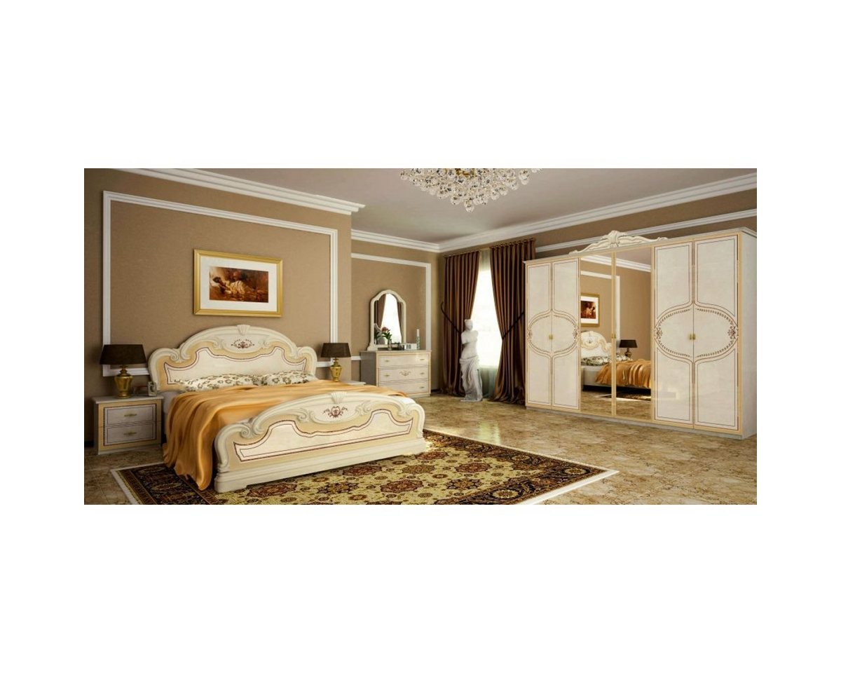 Rodnik Komplettschlafzimmer Martina, (Set, 6-St., Bett, Kleiderschrank, 2x Nachttisch, Sideboard, Spiegel), Barock-Style, Beige Hochglanz, Bett 180x200, Softclose Scharniere von Rodnik