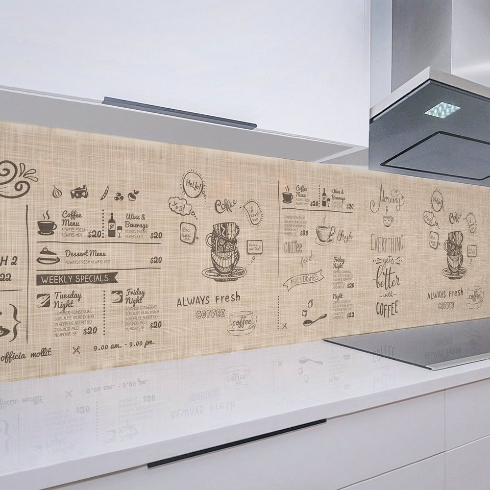 Rodnik Küchenrückwand Menu beige, ABS-Kunststoff Platte Monolith in DELUXE Qualität mit Direktdruck von Rodnik