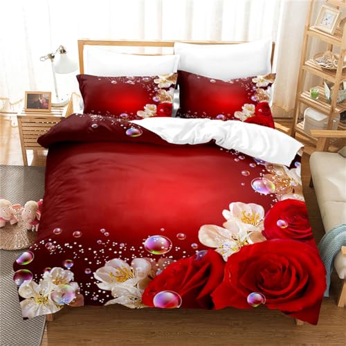 Bettwäsche 135x200 Rote Rosen Blume Bettbezug 135 x 200 2er Set, Weiche Microfaser Sommerbettwäsche mit ReißVerschluss, 1 Kissenbezug 80x80 cm, Bügelfreie Wendebettwäsche Bettwäsche 135x200 Rote Rosen Blume Bettbezug 135 x 200 2er Set, Weiche Microfaser Sommerbettwäsche mit ReißVerschluss, 1 Kissenbezug 80x80 cm, Bügelfreie Wendebettwäsche von Rodths