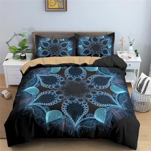 Bettwäsche 140x200 Lotusblume im böhmischen Mandala Stil Bettbezug 140 x 200 2er Set, Weiche Microfaser Sommerbettwäsche mit ReißVerschluss, 1 Kissenbezug 70x90 cm, Bügelfreie Weich Bettdeckenbezug von Rodths
