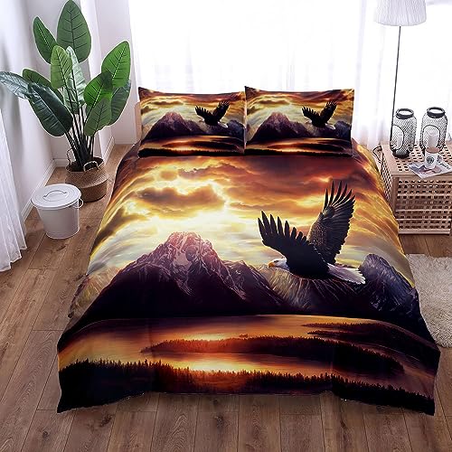 Rodths Adler Berg Sonnenuntergang Bettwäsche 135x200, Bettbezug 135 x 200 2er Set, Weiche Microfaser Sommerbettwäsche mit ReißVerschluss, 1 Kissenbezug 80x80 cm, Bügelfreie Weich Bettdeckenbezug von Rodths